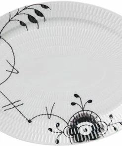 Royal Copenhagen Sort Mega Riflet 28 Cm. Oval Tallerken